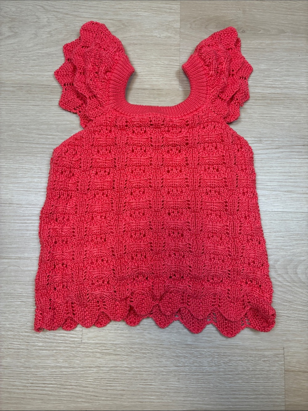 Haute Hippie Coral Crochet Ruffle Sleeve Tank